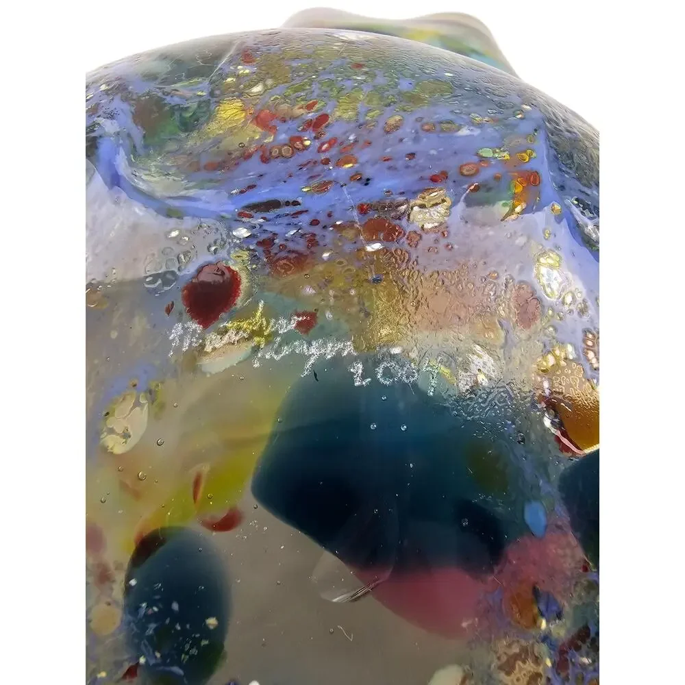 Vintage Beautiful hand-blown art glass fluted bowl.  Artist signed Mathew Kenyon